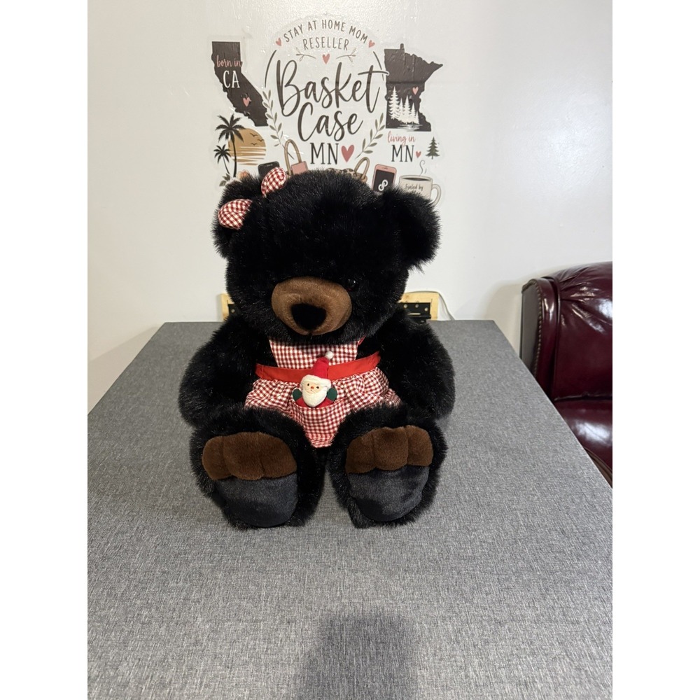 LARGE VINTAGE JCPenney Holiday Collection Black Bear Plush Stuffed Animal